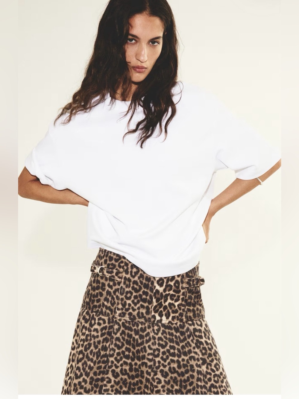 NWT H&M FLARED Leopard Print Denim SKIRT Sz 6 NWT